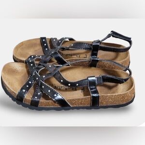 Betula by Birkenstock Women's Black Leather Sandals with Rhinestones Size 42
